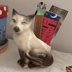 Cat Planter Vintage MCM Pottery Retro Siamese